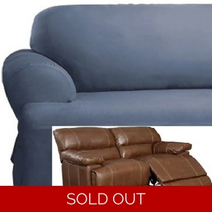 Dual Reclining LOVESEAT Slipcover T Cushion Cotton Blue Sure Fit Cover